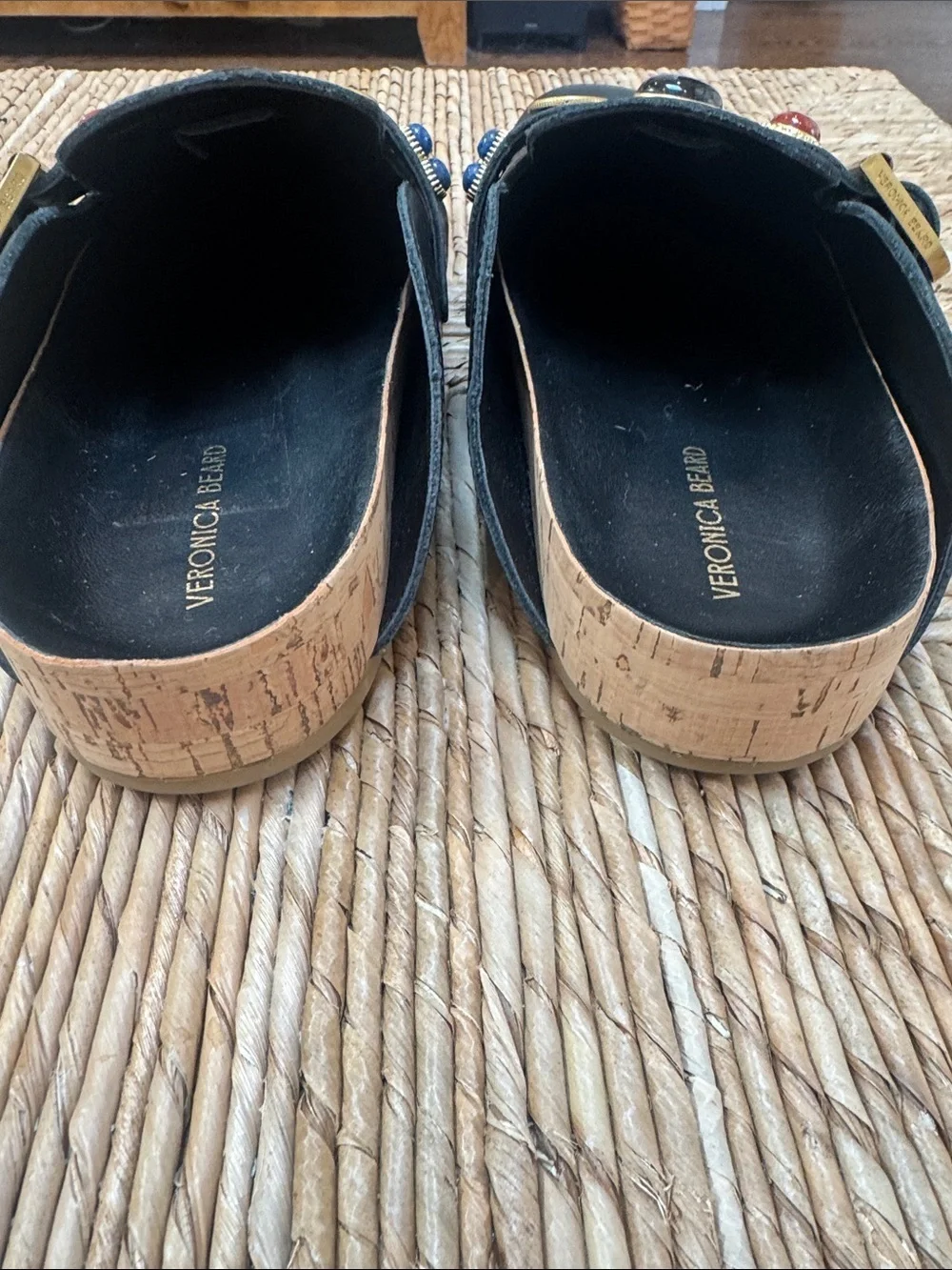 Veronica Beard Fern Black Leather Studded Mule Clogs Embellished Charms 8